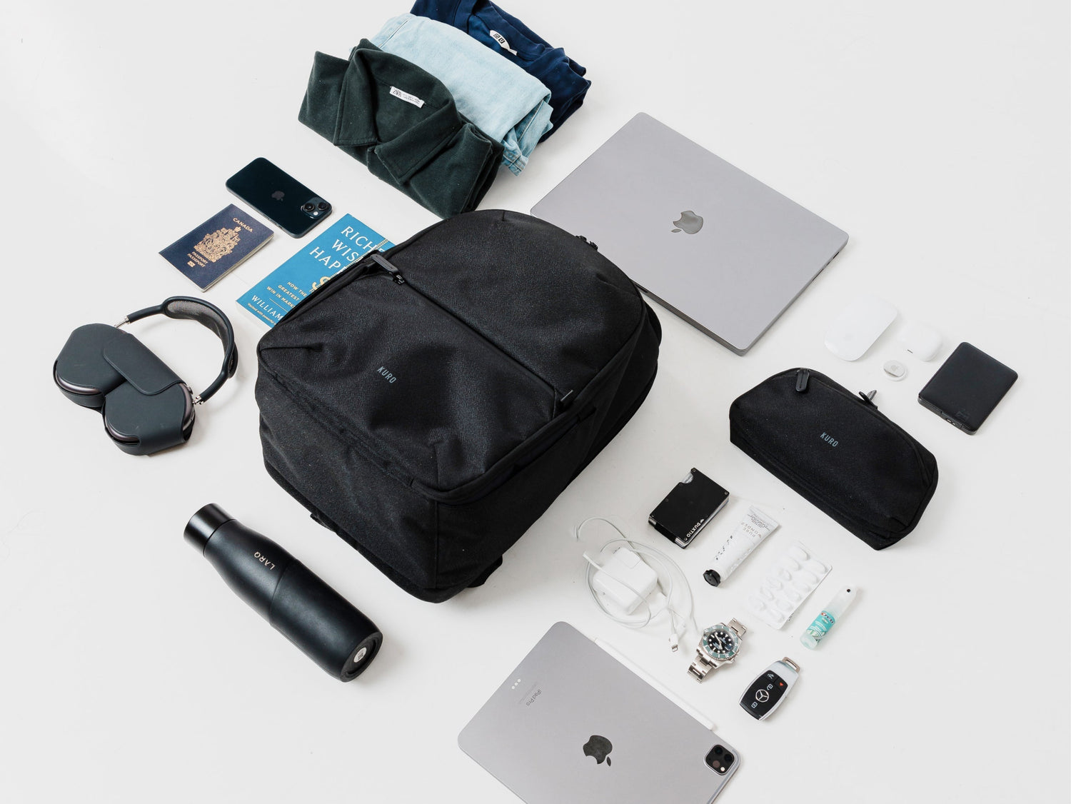 Kuro Essentials Everyday Workpack – best travel backpack for men in 2025, minimalist black design